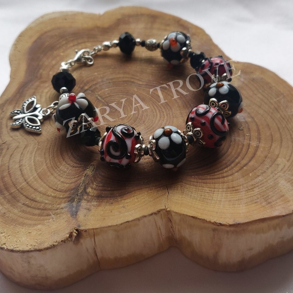 Lampwork Glass Beaded Butterfly Charm Bracelet